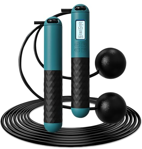 WIYETY Springseil mit Zähler, Speed Rope mit Kugellager und Anti-Rutsch Griffe, Schnurloses Springseil, Skipping Rope Kalorienzähler, Längenverstellbares Seil für Männer, Kinder und Erwachsene