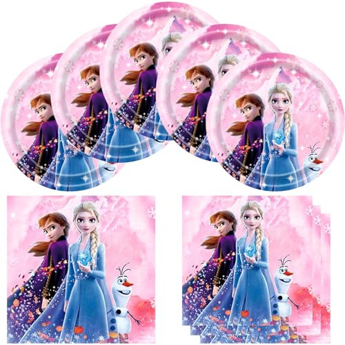 Birthday Party Supplies for Pink Frozen, Include 20 Plates and 20 Napkins, for Pink Frozen Theme Birthday Party Decorations
