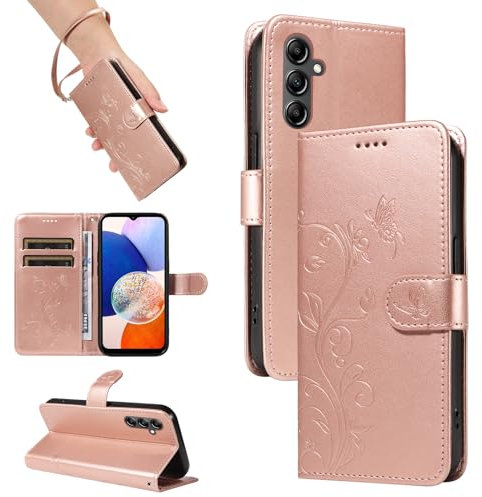 SRISHP Cover per Samsung Galaxy A15 4G / 5G, Magnetica Cover a Libro con Slot per Schede, Custodia in PU Pelle Portafoglio per Galaxy A15 4G / 5G, Oro Rosa