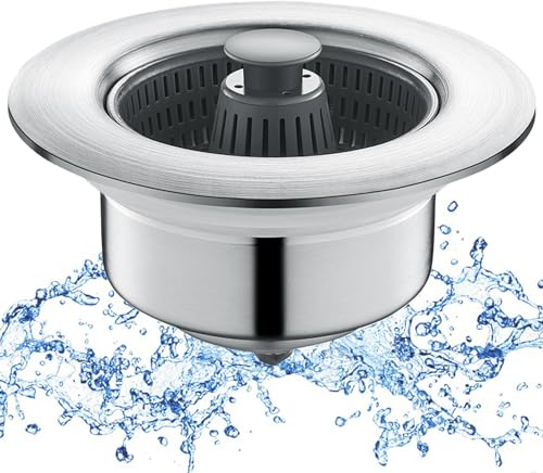 Sertay Bouchon Vidange Cuisine, Évier Filtre Vidange, Bouchon Évier Cuisine, Crépine Cuisine Grille Evier, Filtre Evier Cuisine, Adapté pour Évier de Cuisine Trou Largeur 76-81 mm, Profondeur 40 mm