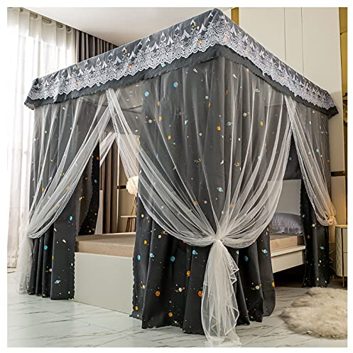 Himmelbett-Baldachin mit Ständer, Moskitonetz, schattiger Bettvorhang, Prinzessinnen-Vorhänge, Himmel für Mädchen, King-Size-Bett (Größe: 1,8 x 2 m/5,9 x 6,6 Fuß, Farbe: VS)