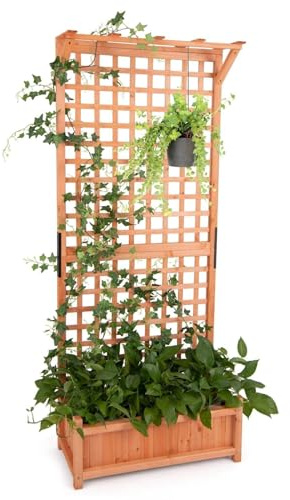 Pflanzkasten Aus Holz Mit Spalier, Freistehendes Hochbeet For Kletterpflanzen, Blumen, Erhöhter Pflanztrog For Den Außenbereich, Gartenstützkasten (mit Hängendem Dach, Orange, 75 X 33 X 183 Cm)(With H