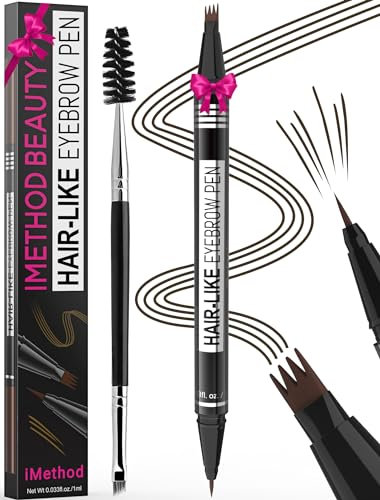 iMethod Microblading Augenbrauenstift - Eyebrow Pencil 2-in-1 Dual-Ended Augenbrauenstift 4-Zinken-Micro-Gabelspitzen-Applikator & präziser Pinselspitze erzeugt natürliche Augenbrauen, Schwarz Braun