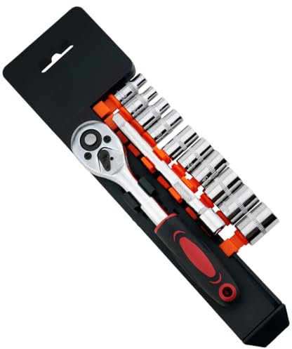 HENYQANN 12tlg Steckschlüsselsatz 1/4 Umschaltknarre CR-V Ratschenschlüssel Set 4-13MM Sechskant Bit Einsätze und 1/4(6 inch) Adapter Verlängerung
