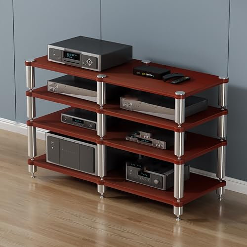 Gaming Shelf,Media Stand,Audio Rack,Portable Media Storage Rack,Audio Rack Tower Perfect,Projector Shelf,Design AV Media Stand,Perfect for Projector, DVD Player,Game Console,Cable Box.(Walnut,120x48x8