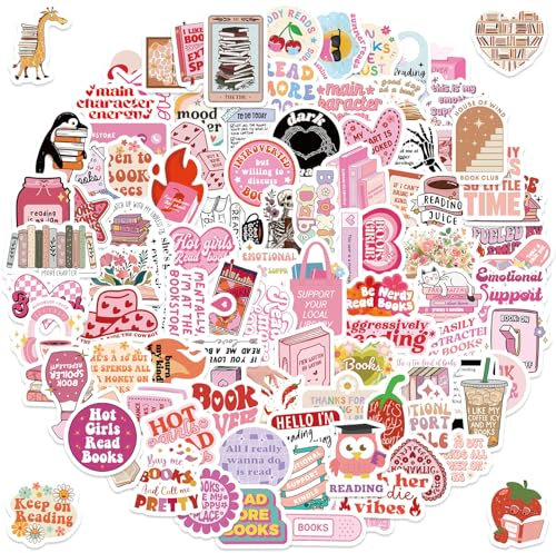 200 Stück Book Stickers for Kindle, Smutty Bookish Aufkleber, Rosa ästhetische Bücher Lesen wasserfeste Vinyl Graffiti Aufkleber für Laptop Gitarre Skateboard, Adults