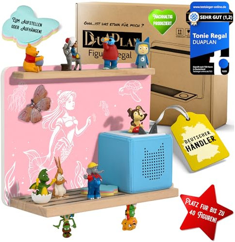 DUAPLAN® Kinder-Regal für Toniebox & bis zu 40 Figuren – Meerjungfrau Rosa, Magnetisch, Plastikfrei, Zum Hinstellen oder An der Wand, Stabil, Platzsparend, Perfekt für kleine Meerjungfrauen-Fans