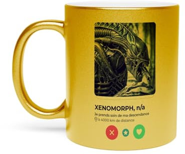 Fabulous Gold Chrome Plated Ceramic Mug - Xenomorph Alien Network Alien Remains Social Meet Love - 11oz