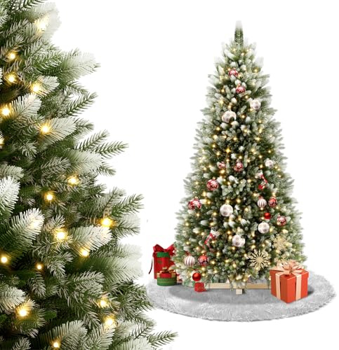 NAIZY Albero di Natale artificiale, 180 cm, 350 LED, in PVC, bianco, montaggio rapido, decorazione natalizia con supporto in legno, per interni ed esterni