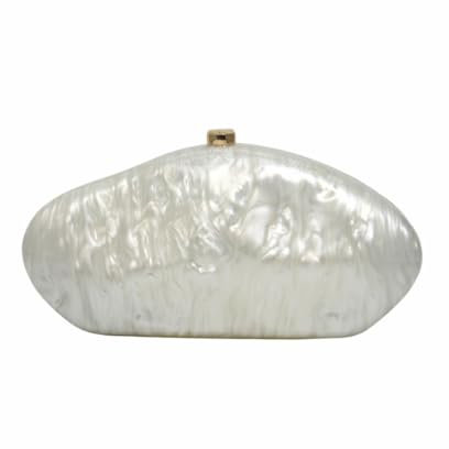 WuDiaoer Muschelförmige Acryl-Clutch, trendige metallische Acryl-Abendtasche, glänzende Eier-Geldbörsen und Handtaschen für Damen, Hochzeit, Party, Elfenbein