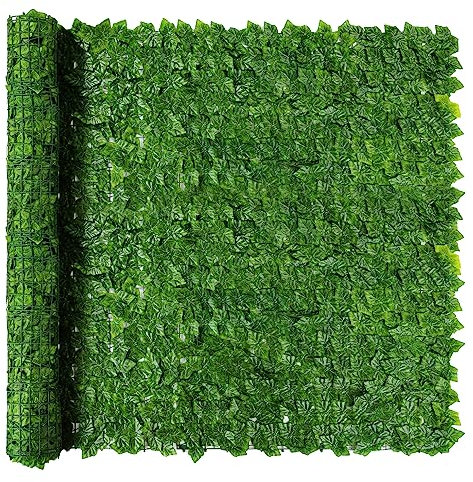 Jinwu Künstlicher Efeu-Sichtschutzzaun, 254 x 178 cm, künstliche Efeuhecke, erweiterbarer künstlicher Sichtschutzzaun mit 80 Kabelbindern, Dekoration für den Außenbereich, Garten, Farbdruck,