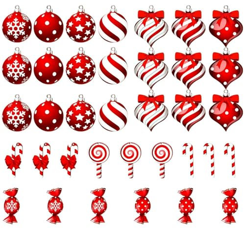 36 Stück Weihnachtsbaumschmuck Zuckerstangen - Weihnachten Deko Weihnachtskugeln Zuckerstangen Deko | Glitzer Weihnachtsbaumschmuck Rot & Weiß Süße Weihnachtsbaumanhänger Weihnachtsbaum Deko