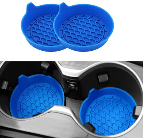 2PCS Car Cup Holder Coasters, Silicone Non-Slip Vehicle Cup Recessed Mats, Sift-Proof Automotive Interior Drink Insert Decor Accessories (Blue)