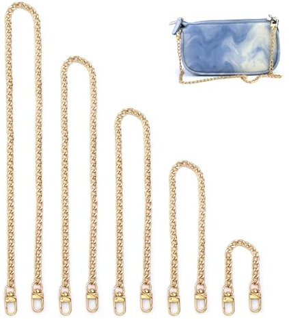 JRSHIRLEYLTD Taschenkette, 5 Stück Tasche Kette, Metall Kette Trageriemen Gold Kette für Tasche, Flacher Kettenriemen, Handtaschenkettenriemen, für Handtasche Geldbörse Clutch Abendtasche (Gold)