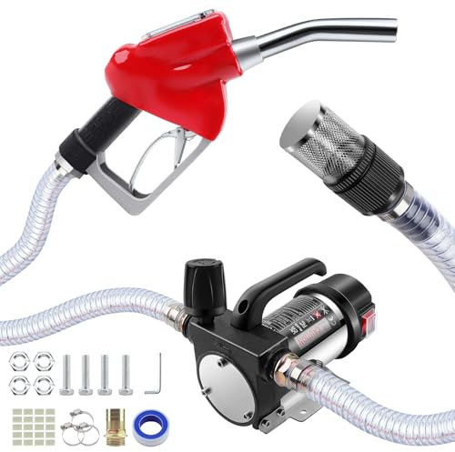 KAOLALI Diesel Pompa di Trasferimento 12V 990W, Pompa di Trasferimento del Carburante con Ugello di Spegnimento Automatico e Tubi, Kit Pompa Carburante Elettrica Autoadescante