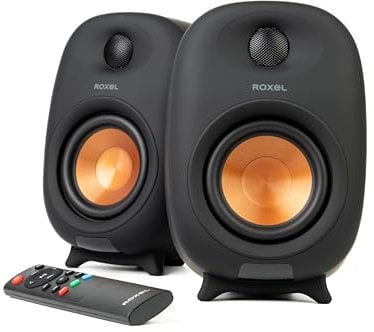 Roxel Eclipse Active Bookshelf Speakers, 60-Watt RMS Power, Wireless BT 5.3 Streaming, HDMI ARC,Optical Input, 3-Metre Speaker Cable, Dynamic Sound for Movies, Music, Office, Home Theatre