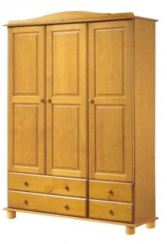 PEGANE Armoire, Meuble de Rangement en pin Massif Coloris Miel avec 3 Portes et 4 tiroirs - Longueur 130 x Profondeur 52 x Hauteur 197 cm
