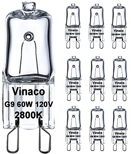 Vinaco G9 Halogen Bulb 60W, 10 Pack G9 Bulbs Warm White 2800K, Halogen Dimmable No Strobe, No Flicker Capsule Bulb, Long Lasting 60W for Ceiling Lights, Table Light, Cabinet Lights