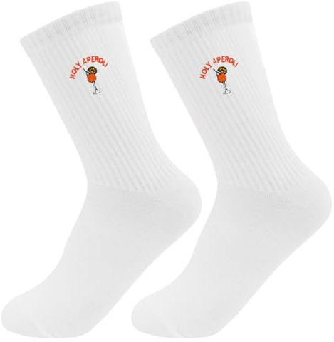 HUKUMA Bestickte Aperol Spritz Socken, Tennissocken Damen,Lustige Sportsocken,Aperol Kostüm Accessoires,Atmungsaktive Sportsocken Tennissocken Crew Socken,Geschenk für Lillet-Liebhaber, Freundin