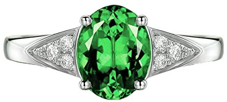 Tolldek Sterling S925 Silber Trauringe, Sterlingsilber 925 Antragsring mit Oval Zirkonia Grün, Damen Ringe 925 Bandringe Echtschmuck, Gr. 52