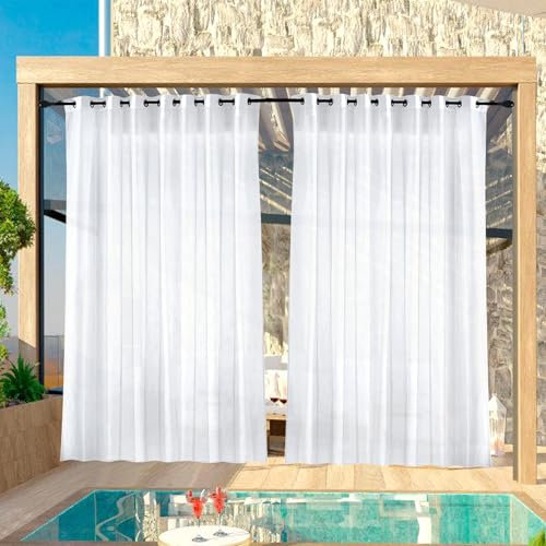 2 Pièces Rideaux D'extérieur Imperméables, 132x213 cm Rideaux D'extérieur Transparents, Rideau Extérieur Voilage Rideau Imperméable Étanche pour Balcon, Terrasse, Jardin, Pergola Pavillon