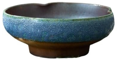 GEK208130 Pot Plante Pot de Fleurs Rond en céramique Bleu Multifonctionnel, Grand Calibre, Style rétro, 25 x 10 cm Jardinière