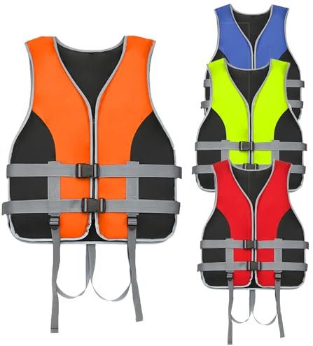 Giubbotto di Salvataggio Salvagente per Adulti Regolabile Galleggiante Aiuto al Galleggiamento in Schiuma con Fischietto, Vest per Kayak Nuoto Aiuto Sport Acquatici all'aperto (Orange,L)
