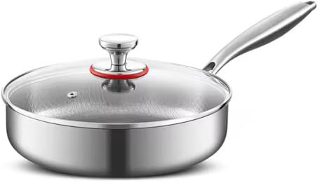 NQYZZFA Sartén De Titanio Martillado Pro, Sartén De Acero Inoxidable De Titanio, Sartenes Nutri Antiadherentes Ultraduraderas Y Resistentes A Los Arañazos, Libres De PTFE Y PFOA,Rojo,24cm