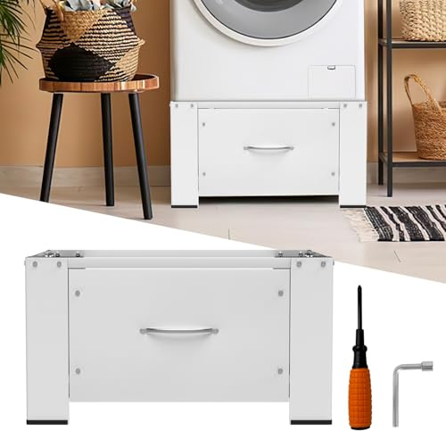 Herrselsam Base para lavadora con cajón 63 x 54 x 32 cm – Pedestal con herramientas de montaje, marco de suelo estable, frontal de cajón 46 x 25 cm, insonorizante – para lavadora y secadora, color