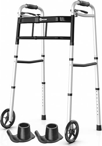 Folding Walking Frame with Wheels, Height Adjustable Zimmer Frame | Lightweight Aluminium Zimmer Frame, Height Adjustable Walker for Elderly & Disabled, Stable Frame up to 160kg