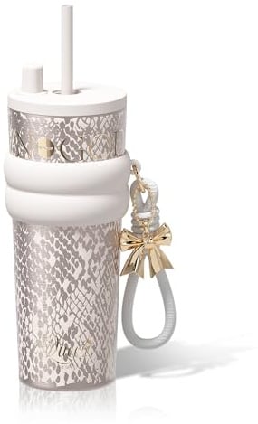 Sidagar 24 oz Insulated Tumbler witn Lid and Straw, Stainless Steel Leak Proof Water Bottle with Strap, Portable Iced Travel Coffee Mug for Women, White