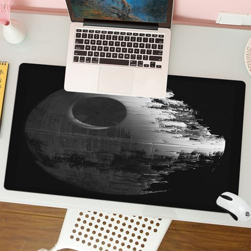 QRFASFZO Mouse Pad 31.5 × 12 inch Extended Large Mouse Mat Desk Pad, Stitched Edges Mousepad,Non-Slip Rubber Base,War Death Star Black Gray,Gaming Mouse Pad XL
