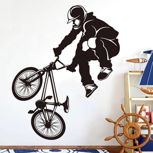 HGFHGD Pegatina de pared de bicicleta con pintura de pared negra para habitación de niño habitación infantil bicicleta de cross deportiva calcomanía decorativa