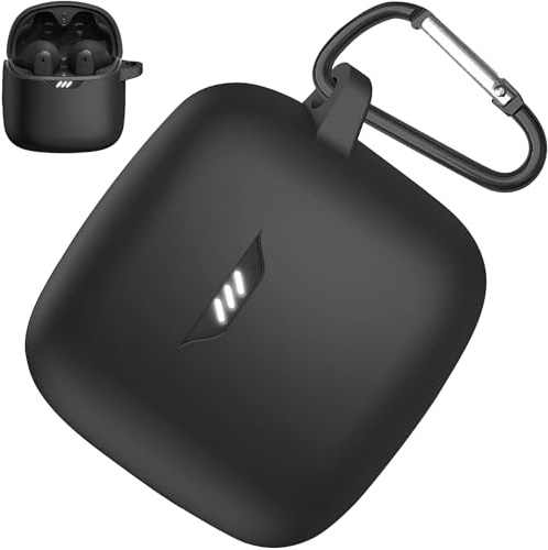 Miimall Funda protectora para JBL Tune Flex 2, carga inalámbrica, tapón antipolvo, llavero, LED visible, anticaídas, a prueba de golpes, funda de silicona para JBL Tune Flex 2, color negro