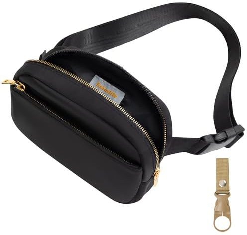 Waterproof Waist Bag 1.5L, Unisex Crossbody Fanny Pack with Adjustable Strap, Lightweight Nylon Belt Bag for Hiking, Running & Travel, Includes Free Water Bottle Holder (Black)