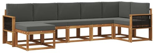 vidaXL Outdoor-Sofagarnitur 7 pcs Natur und Anthrazit Polyester, Modularer Gartensofa-Set, modernes Outdoor-Sofa, wetterfester Terrassenmöbel, Akazienholz, braunes Sitzen