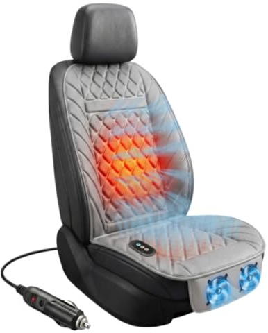 Ctopkatuo 12V Auto Klimasitzauflage - Kühlende Belüftung & Beheizbare Sitzauflage, 3D Mesh Gewebe, Leise Lüfter, Universeller Sitzbezug für Auto & SUV (Einzelsatz Grau)