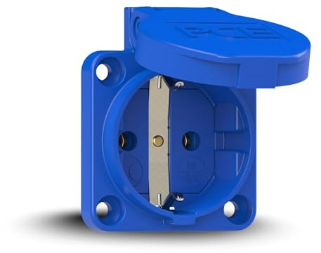 PCE 109-0b Schutzkontakt-Anbausteckdose S-NOVA Blau - 50x50 mm IP54 | Schraublose Steckdose 16A 250V mit Klappdeckel - PA6 Thermoplast - Typ F CEE 7/3 Flansch für Wandmontage & Maschinengehäuse