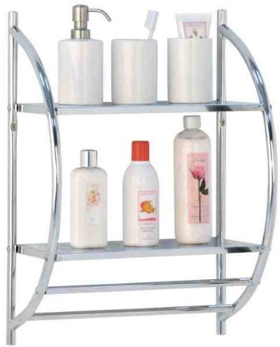 KNIGHT 2 Tier Chrome Bathroom Shelf Rack with Double Towel Rail by rubiesofuk