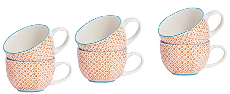 Nicola Spring Patterned Vintage Style Cappuccino/Coffee/Tea Cups - 250ml Orange Print Design - Box Of 6