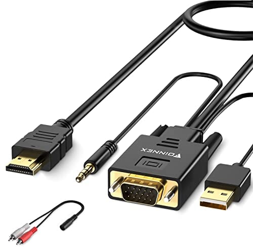 FOINNEX Câble VGA vers HDMI 3M(Ancien PC de Style à Nouvelle TV/Moniteur avec HDMI), VGA vers HDMI Cordon Convertisseur/Adaptateur avec Audio pour Ordinateur Portable vers Projecteur,Mâle vers Mâle