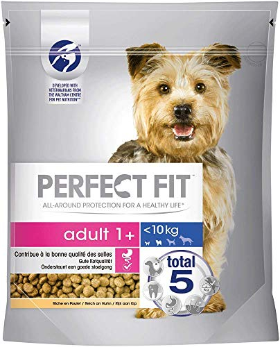 Perfect Fit Adult 1+ Trockenfutter für kleine Hunde (<10kg), 5 Beutel, 5x825g – Premium Hundefutter trocken reich an Huhn, zur Unterstützung der Vitalität
