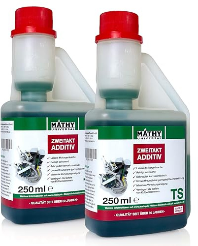 MATHY-TS Zweitakt-Additiv, 2 x 250 ml, 2-Takt Motoröl und Benzin Zusatz | Hochwirksamer Reiniger mit Verschleiß- und Korrosionsschutz, Geringe Rauchentwicklung, Verhindert Ablagerungen