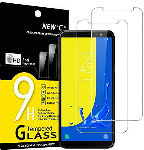NEW'C Lot de 2, Verre Trempé pour Samsung Galaxy J6 2018 (SM-J600F) Film Protection écran sans Bulles d'air Ultra Résistant (0,33mm HD Ultra Transparent) Dureté 9H Glass