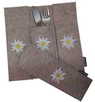 Handwerk Gilde 4er Set Filz Bestecktaschen Edelweiß beige meliert