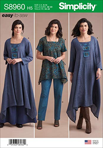 SIMPLICITY Sewing Pattern S8960 Misses' Dress Or Tunic, Skirt and Pant, Paper, White, various