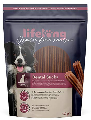 Amazon-Marke: Lifelong Zahnpflege-Sticks, getreidefreie Rezeptur, für Hunde mittelgroßer und großer Rassen, Huhn, 180g, 6er-Pack