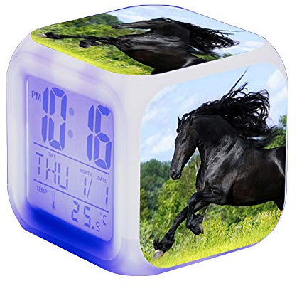 Nicole Knupfer Wecker Pferde Tier Alarm Kinder Beleuchteter LED Night Glowing Wecker mit Licht Aufwachen Geburtstagsgeschenke für Erwachsene (H)