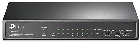 TP-Link TL-SF1009P 9-Port 10/100Mbit/s POE Switch (9 Anschlüsse mit 10/100 Mbit/s, 8 Davon mit PoE-Unterstützung, 802.3af/at, Plug-and-Play, Metallgehäuse)