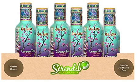 Arizona Green Tea Lot de 6 bouteilles de 500 ml avec miel et prune - 100 % naturel - 100 % plaisir rafraîchissant - Véritable jus de prune et miel de qualité supérieure